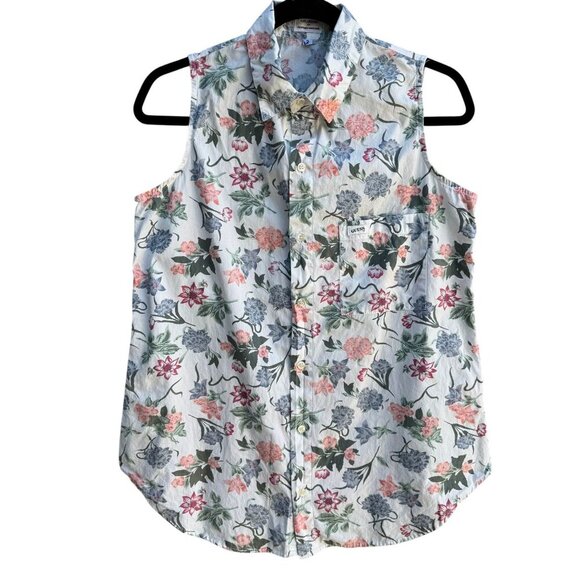 Guess Vintage 80s 90s Floral Sleeveless Button Down Soft Cotton Summer Top Shirt - Picture 1 of 7